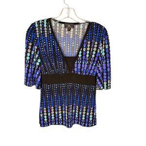 Y2K Womens Empire Waist Top Blue Baby Tee Retro V-Neck Flutter Sleeve M